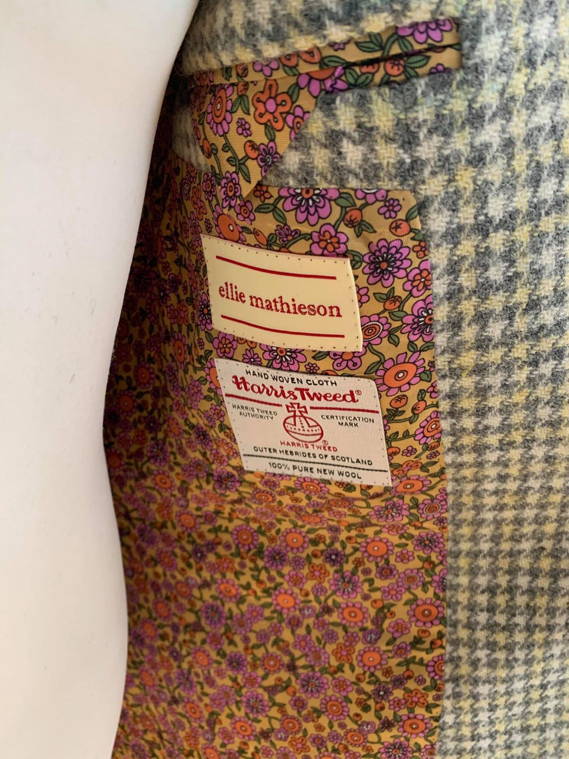 Inside of a jacket with Harry's Tweed label